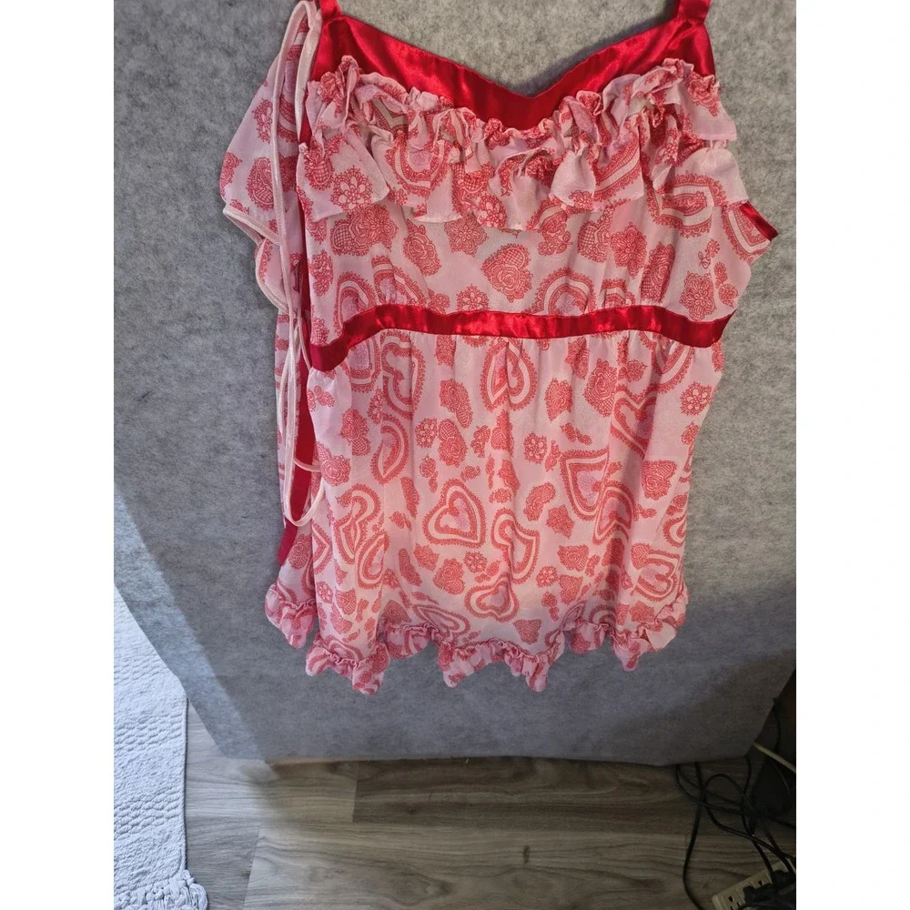 Vintage Madison Studio Intimates 2 Piece Lingerie Size XL Ruffles Hearts Satin